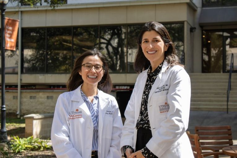 Cynthia Orantes, MD, (right) and Irma Ugalde, MD, (left) saw an increase in pediatric firearm-related injuries during the COVID-19 pandemic, despite also seeing a decrease in total pediatric ED visits over the same period. (Photo by Joshua Moffett)