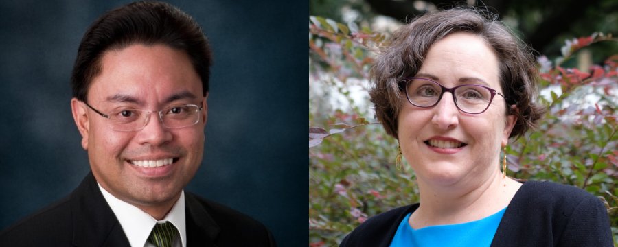 Side-by-side headshots of Harold Alonso Henson, RDH, PhD, and Claire Narvaez Singletary, MS, CGC.