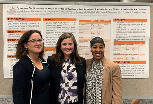 Photo of Louise McCullough, MD, PhD; Lauren Fournier, MD; and Anjail Sharrief, MD, MPH. Photo caption: UTHealth