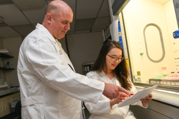 Holger Eltzschig, MD, PhD; and Xiaoyi Yuan, PhD, are leading a study to further understand how the human body responds to lung injury on a molecular level. (Photo by Dwight Andrews/UTHealth Houston)
