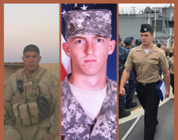From left to right, McGovern Medical School students Daniel Martinez, Adam Fisher, and Joshua Jonesall served in the U.S. Military. (Photos courtesy of Martinez, Fisher, and Jones)