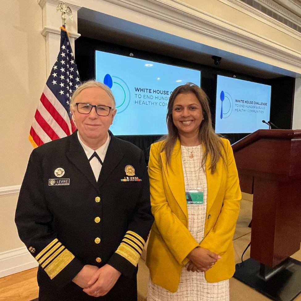 Admiral Rachel L. Levine, MD, assistant secretary for health with the U.S. Department of Health and Human Services, poses with Sharma in Washington, D.C. (Photo courtesy of Shreela Sharma, PhD, RD)