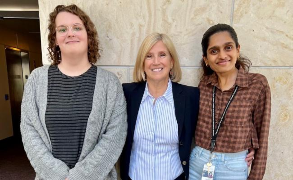 Bray standing with Krithikaa Rajkumar Bhanu and Samantha Hitt during her recent visit to The Graduate School.