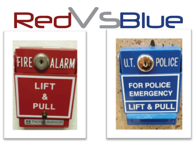 red and blue pull stations